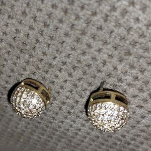 Diamond Rhinestone Stud Goldtone Earrings by Designer Charm & Chain